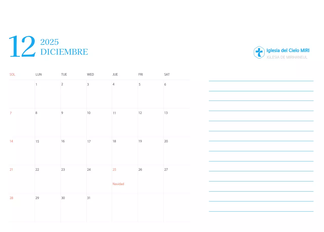 Calendario eclesiástico azul de concepto moderno