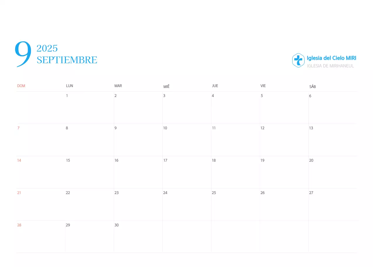 Calendario eclesiástico azul de concepto moderno