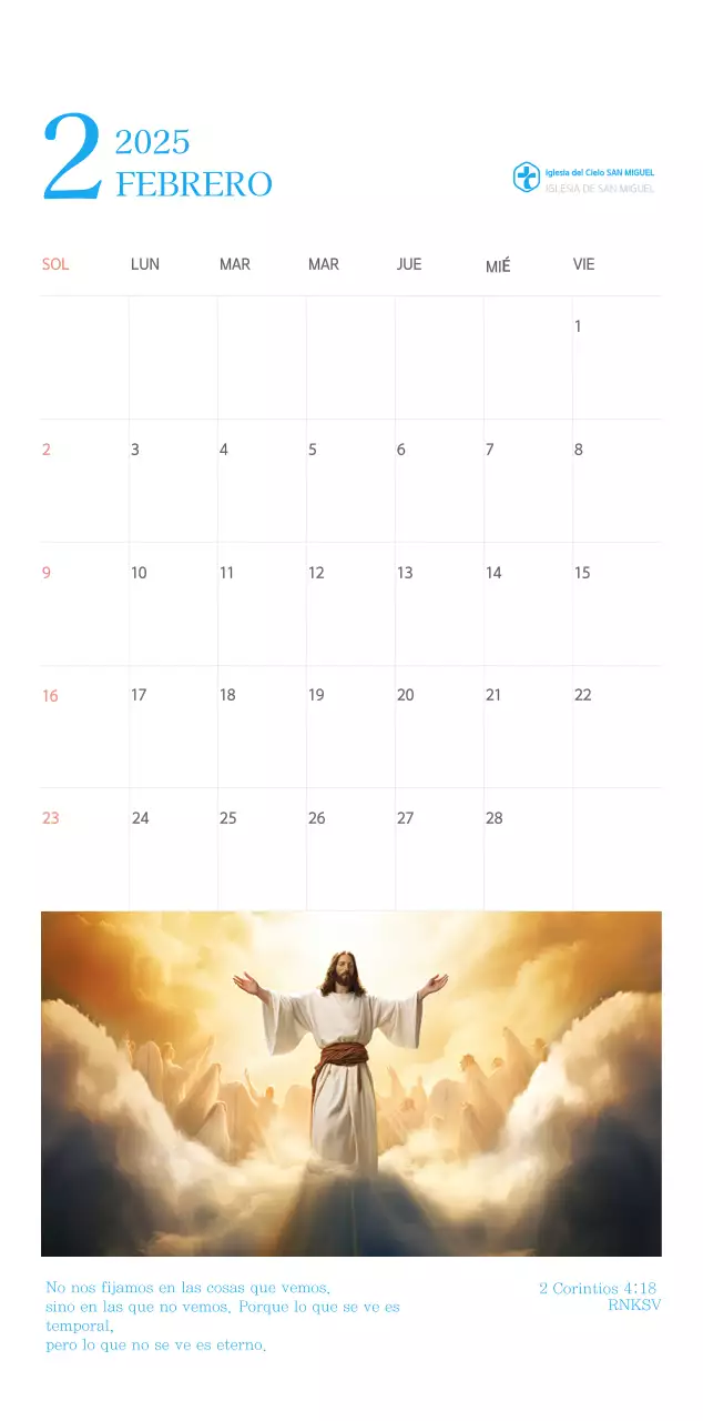 Calendario eclesiástico azul de concepto moderno
