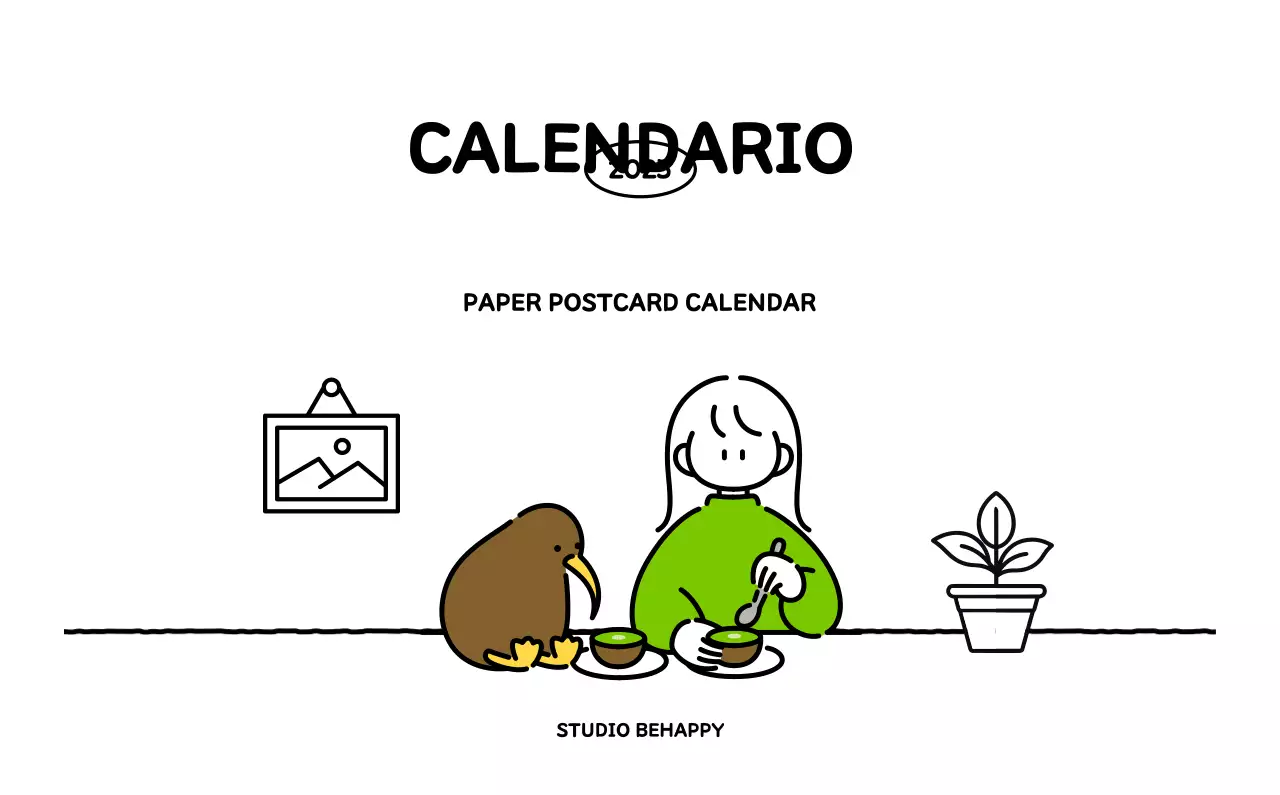 Calendario illustrato con un grazioso stile di linee