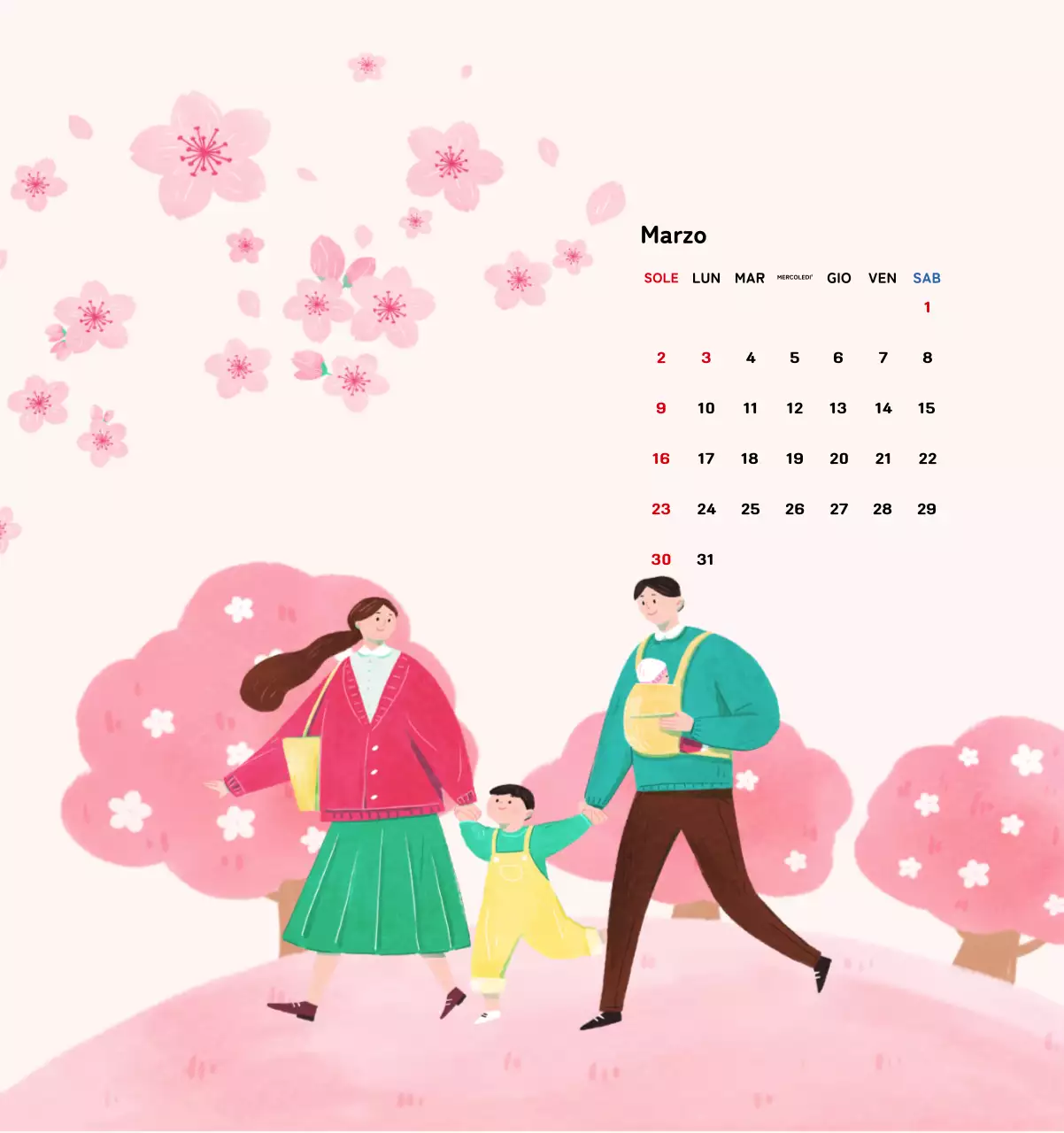 Calendario di Capodanno con una calda illustrazione