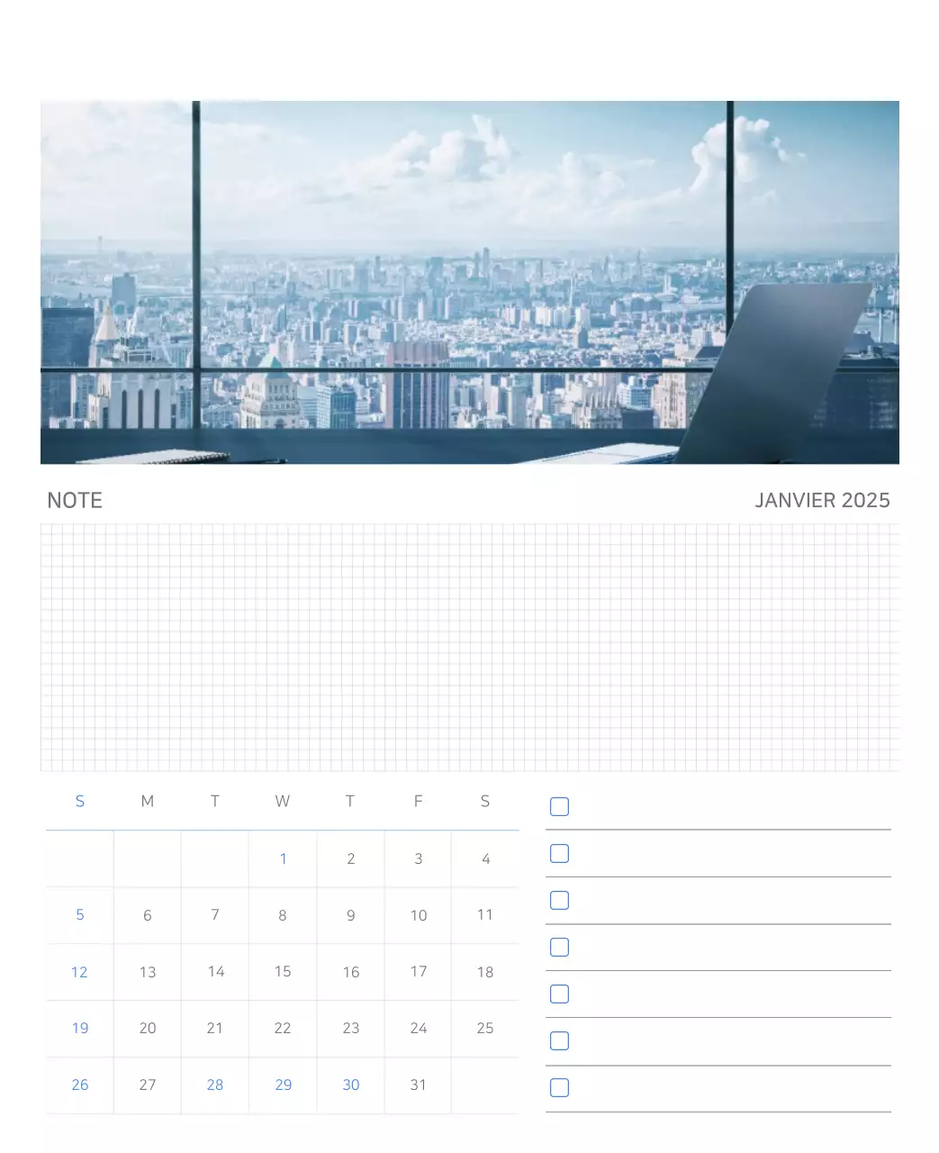 Calendrier moderne bleu Calendrier