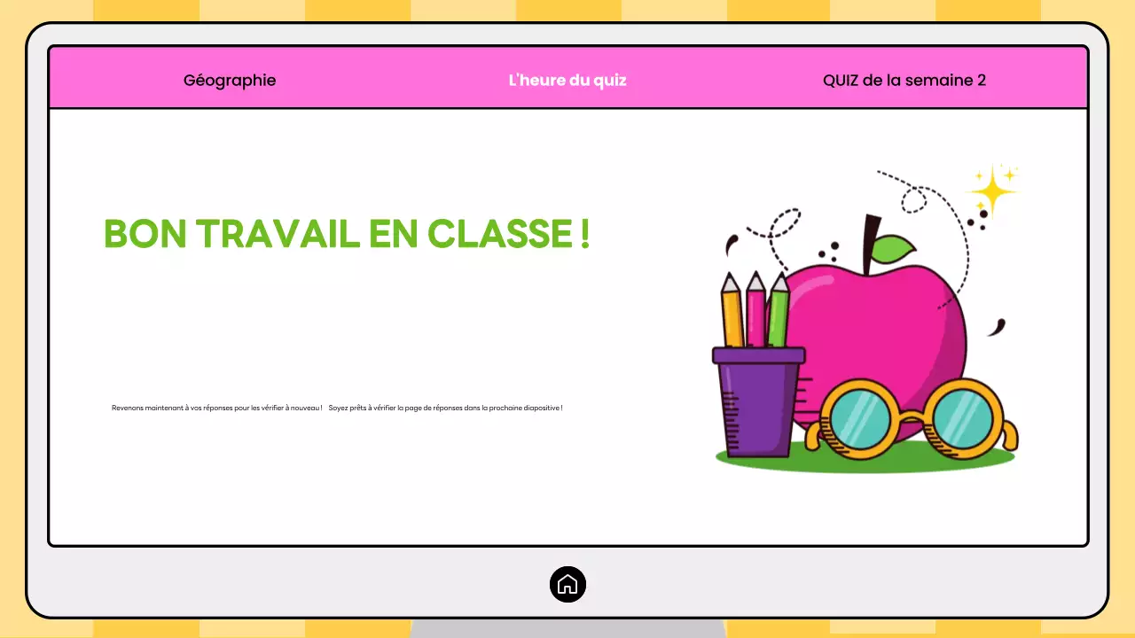 Quiz de géographie moderne rose et jaune