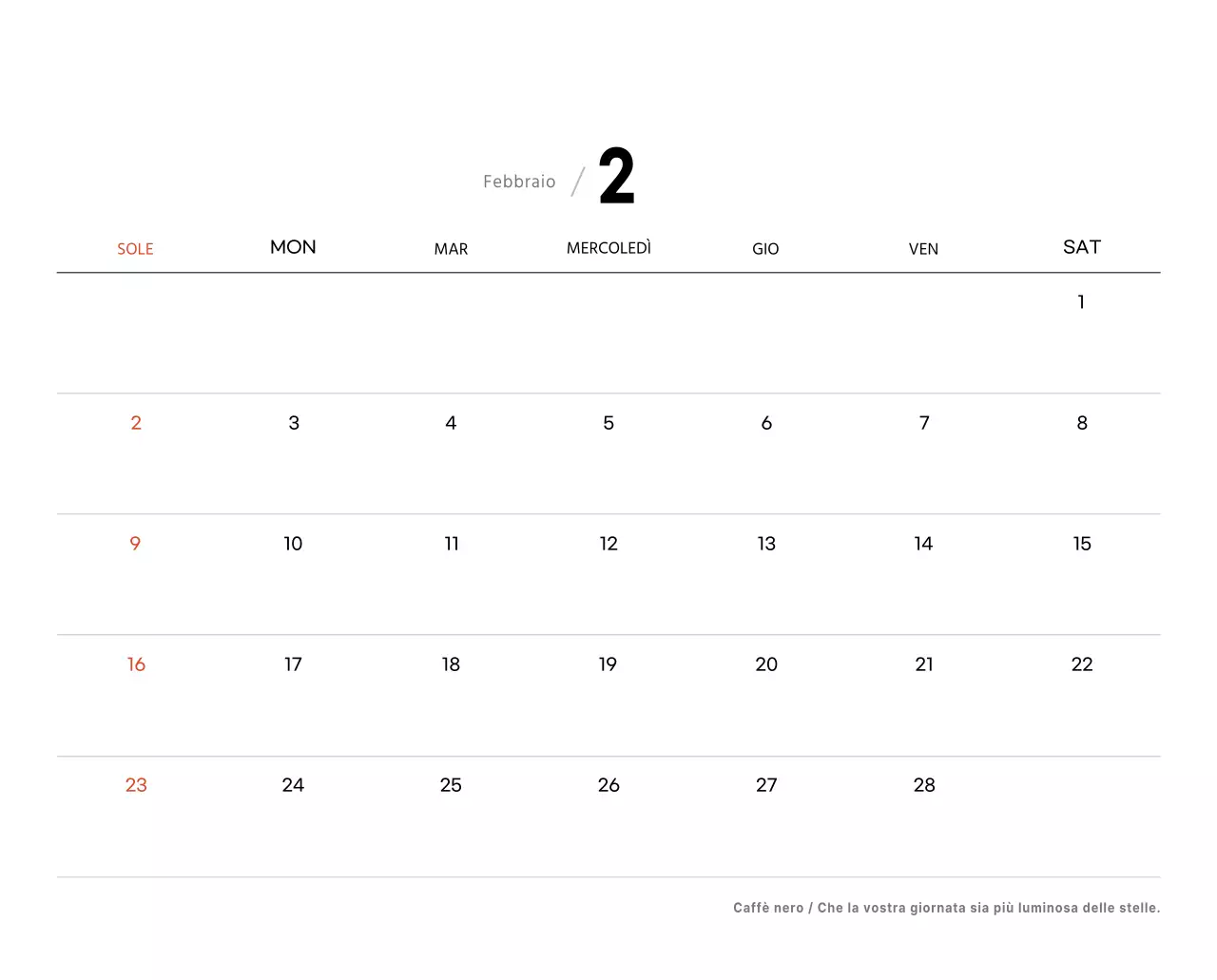 Semplice calendario da tavolo con foto di caffè per bar nei toni del bianco
