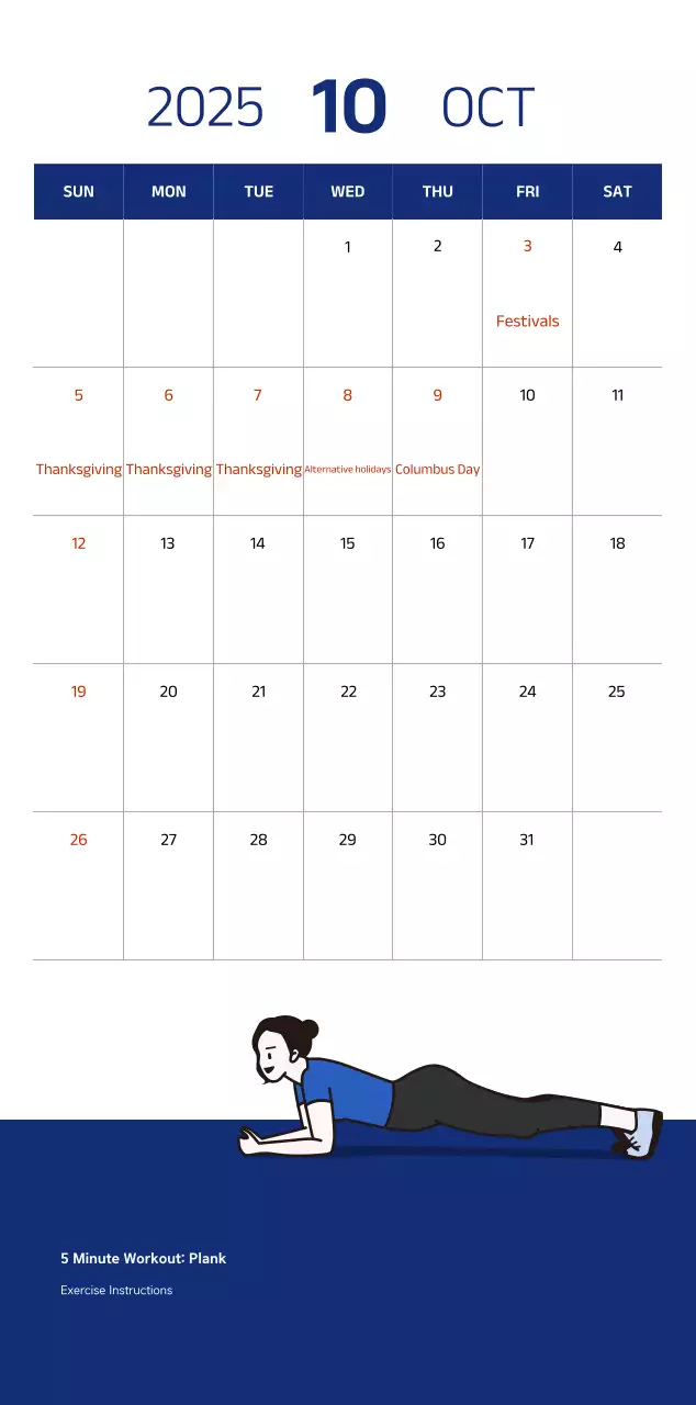 Lịch đơn giản với hình minh họa màu xanh gọn gàng