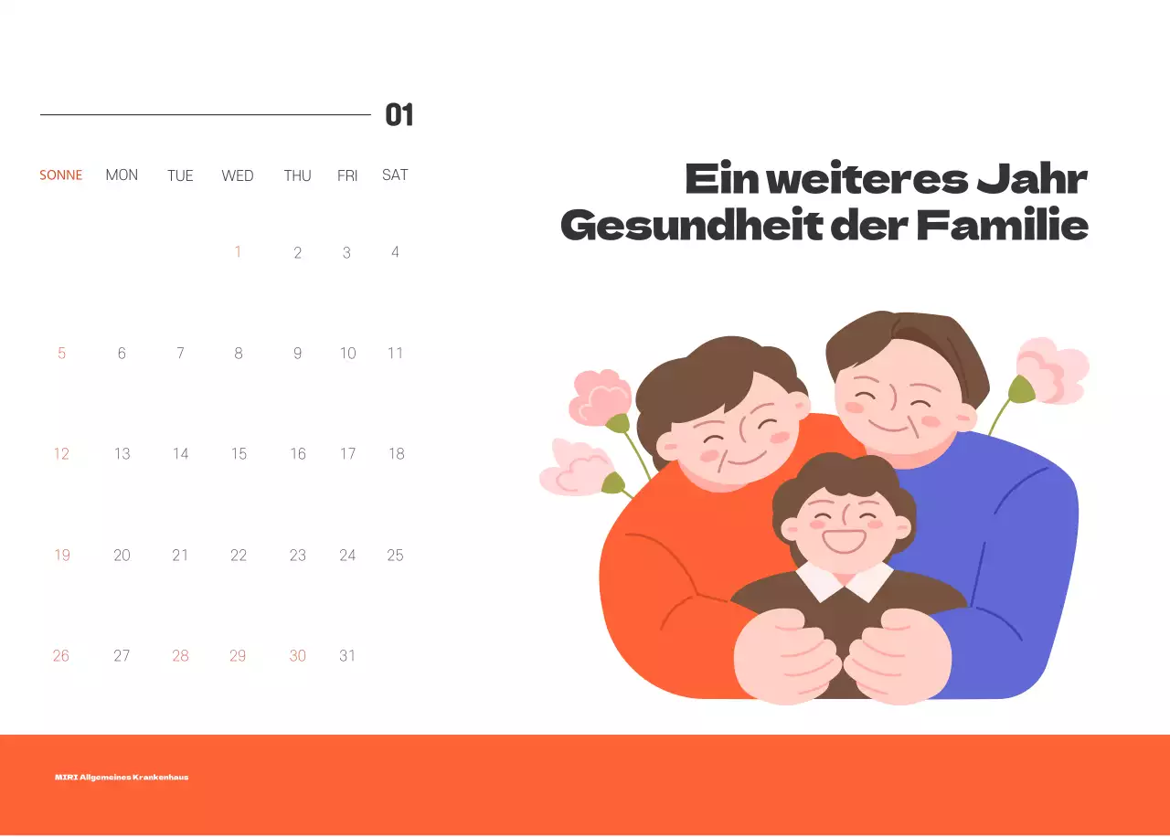 Ein festliches Krankenhaus mit Illustrationen zum Thema Gesundheit und Familie und farbenfrohen Akzenten