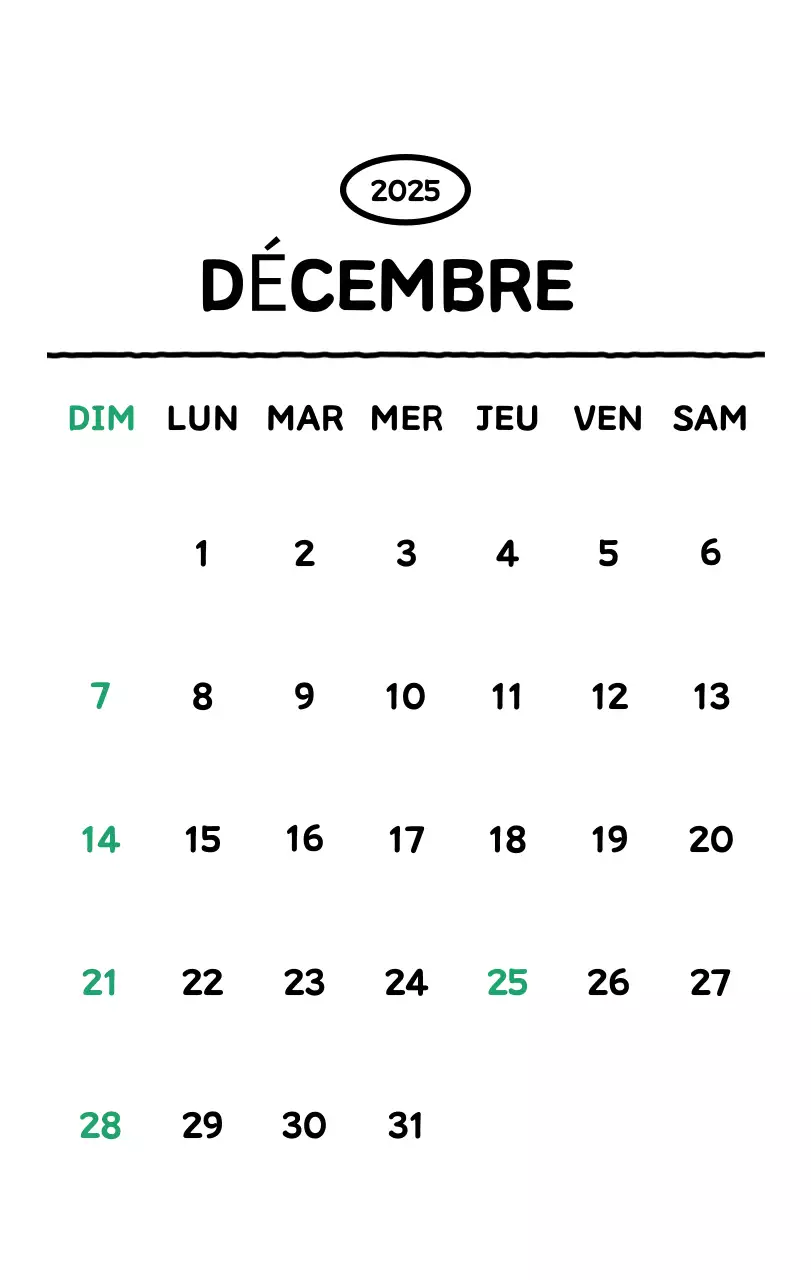 Calendrier illustré avec un joli style de lignes