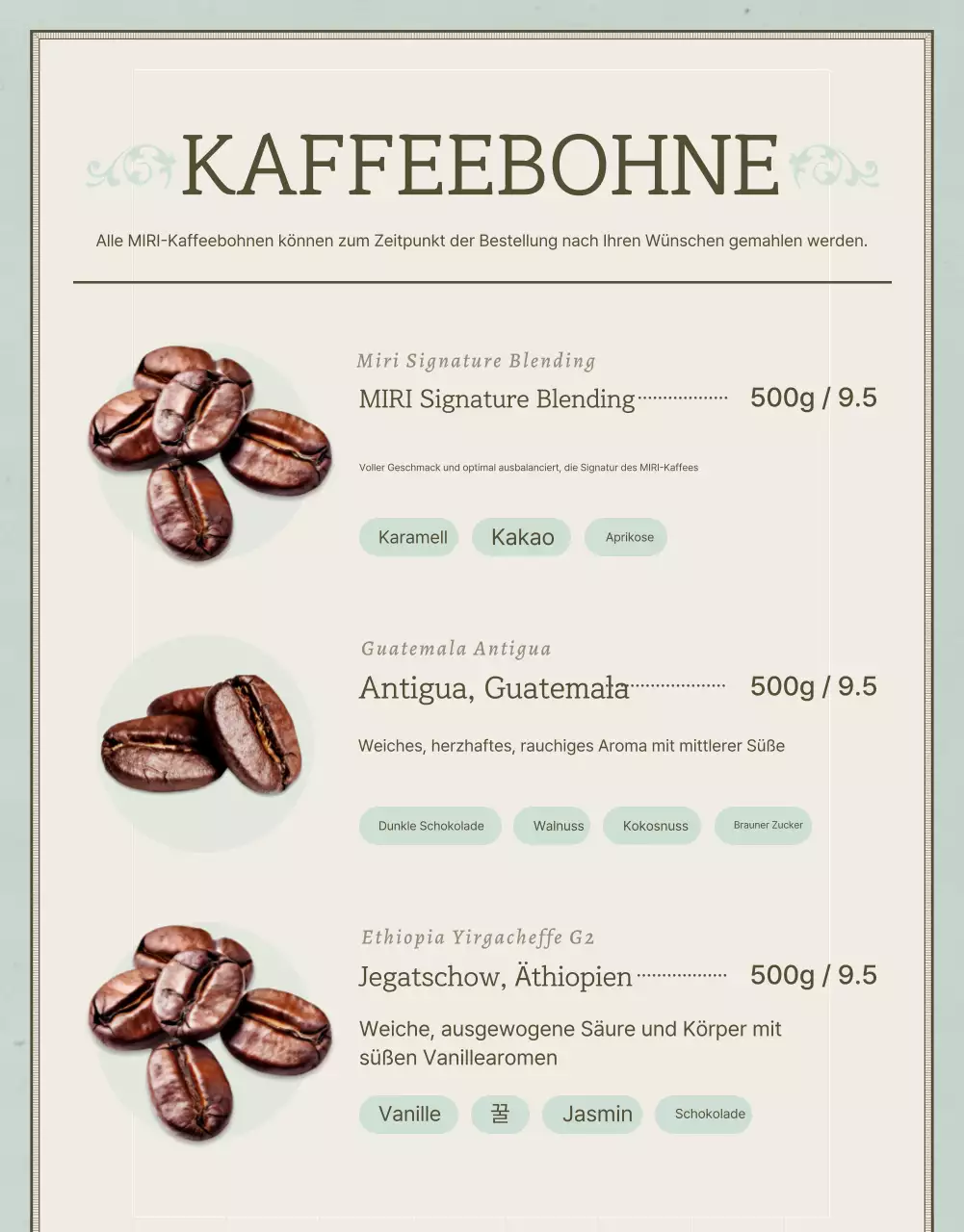 Förderung des Verkaufs von alten Kaffeebohnen in Hellblau und Braun