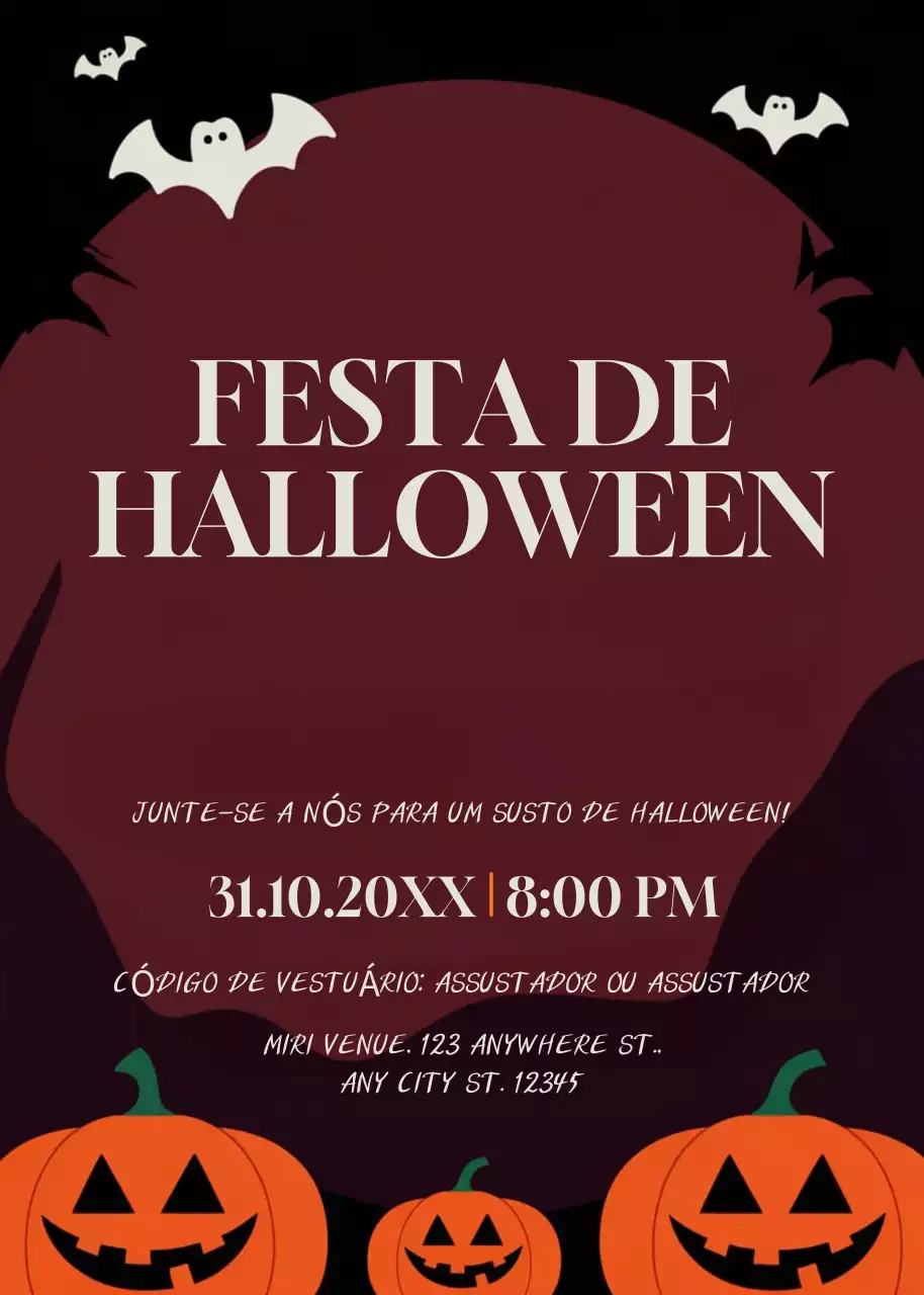 Convite para festa de Halloween preto vermelho laranja