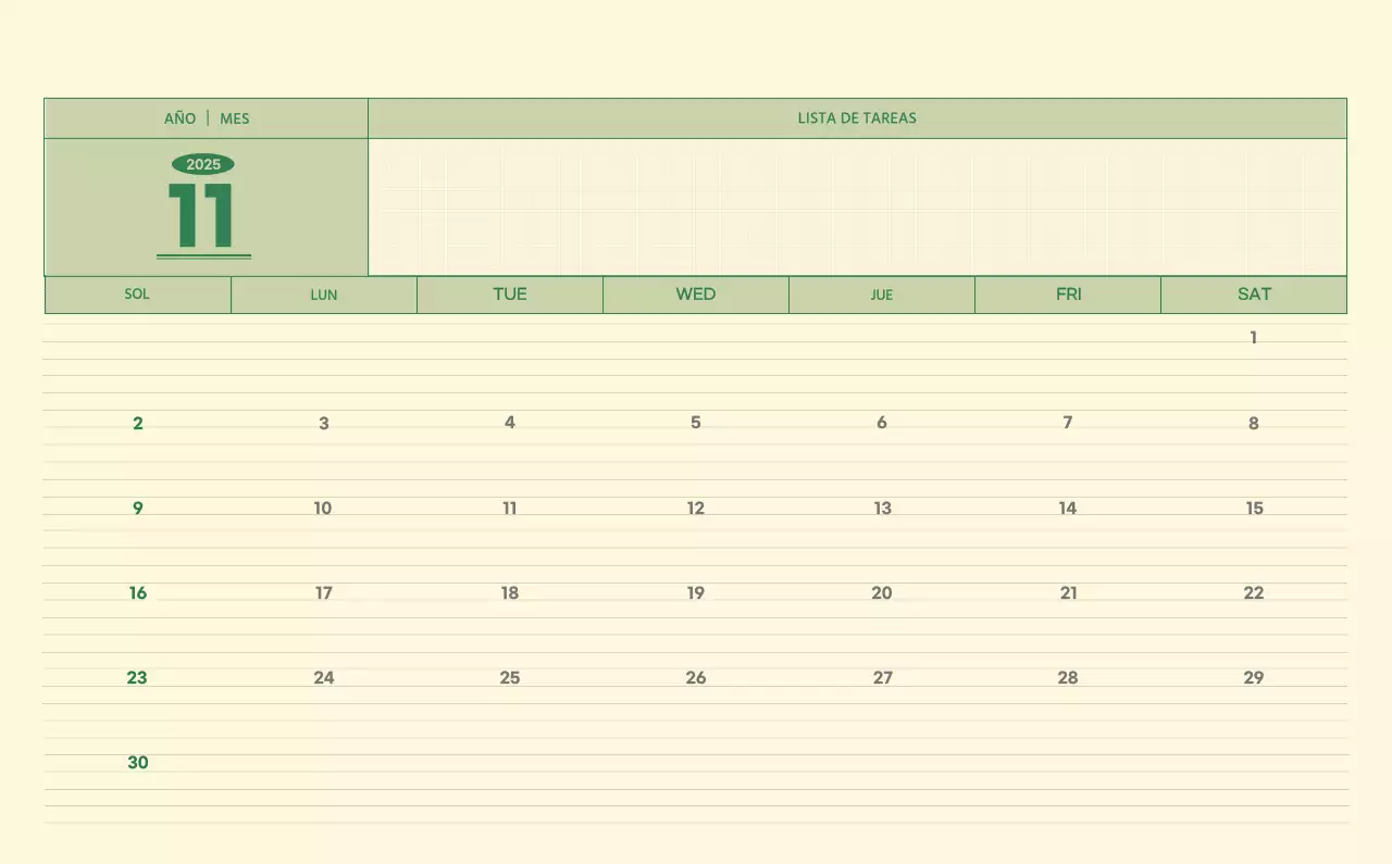 SAT Calendario de pared con concepto de bloc de notas del Día D en verde y amarillo claro