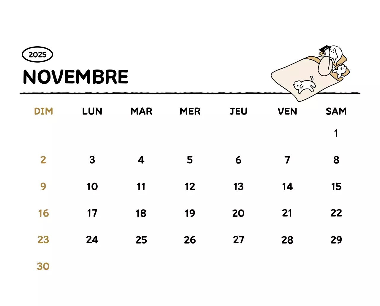 Calendrier illustré avec un joli style de lignes