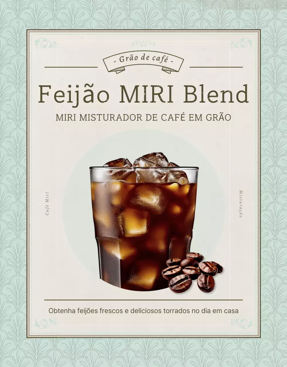 Promover a venda de grãos de café vintage em azul claro e castanho