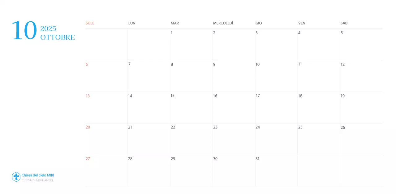 Calendario ecclesiastico blu di concezione moderna