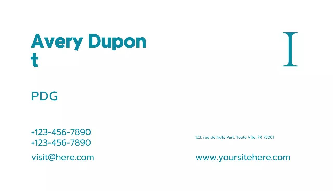 carte de visite minimaliste sarcelle