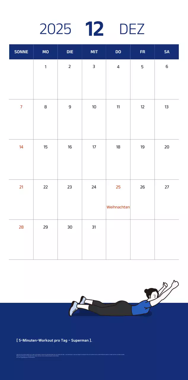 Einfacher Kalender mit blauen, klaren Illustrationen