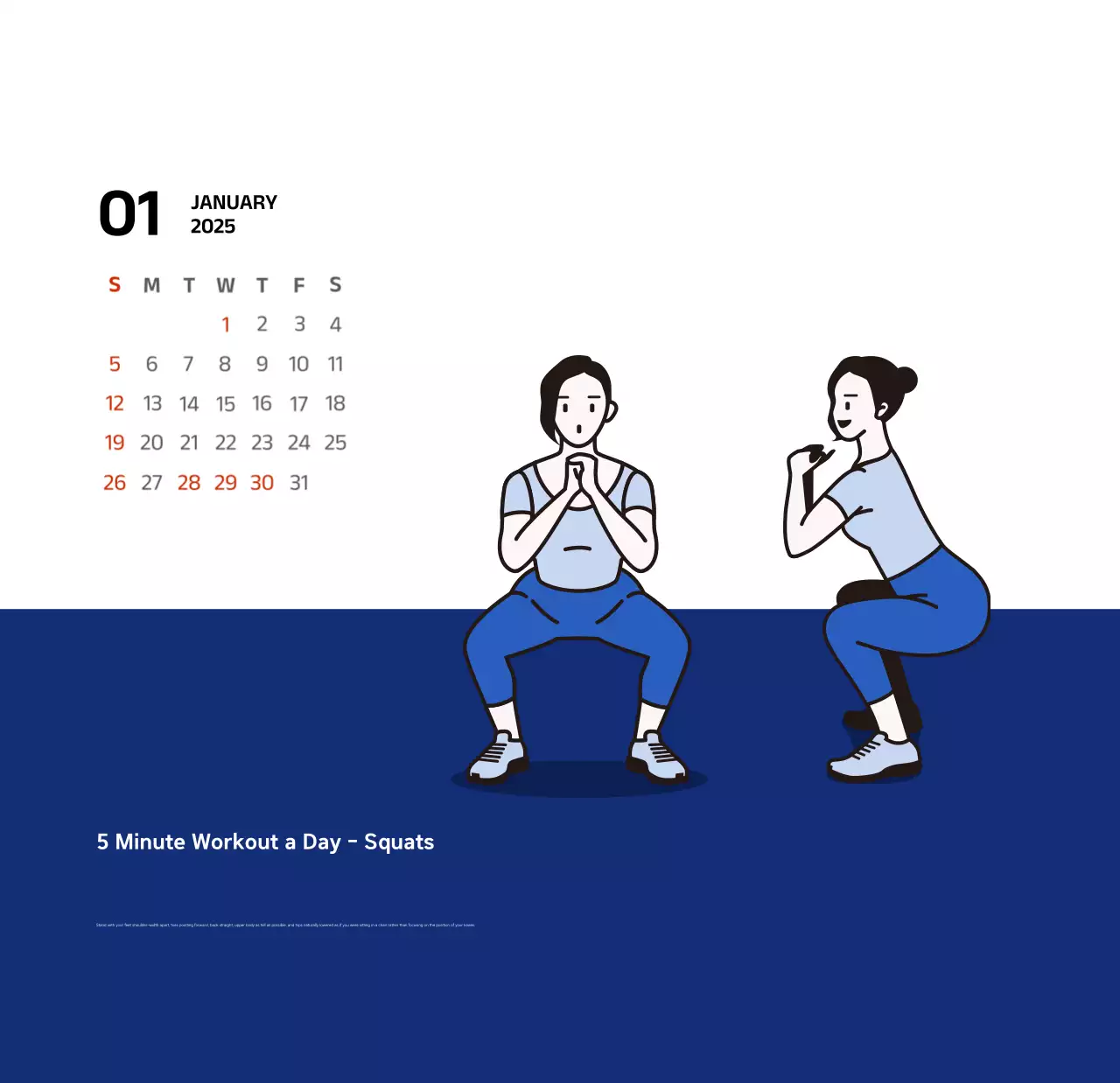 Lịch đơn giản với hình minh họa màu xanh gọn gàng