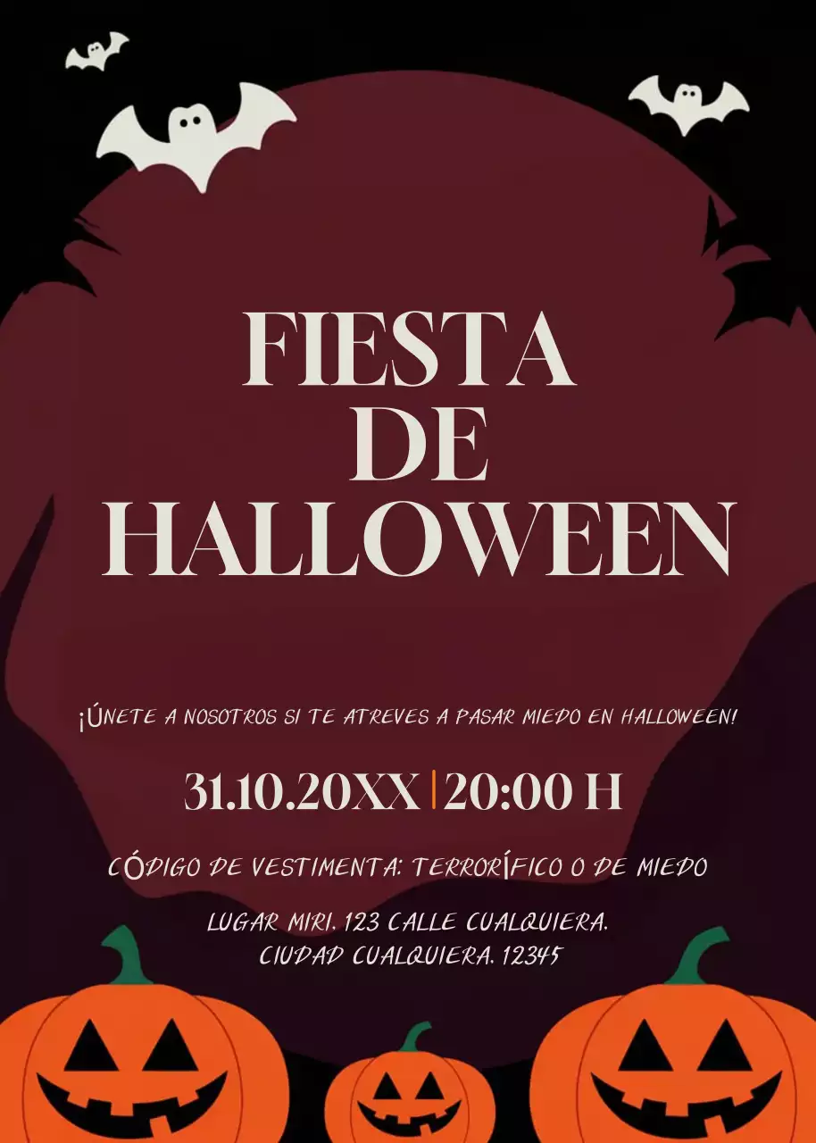 Invitación fiesta Halloween negro rojo naranja