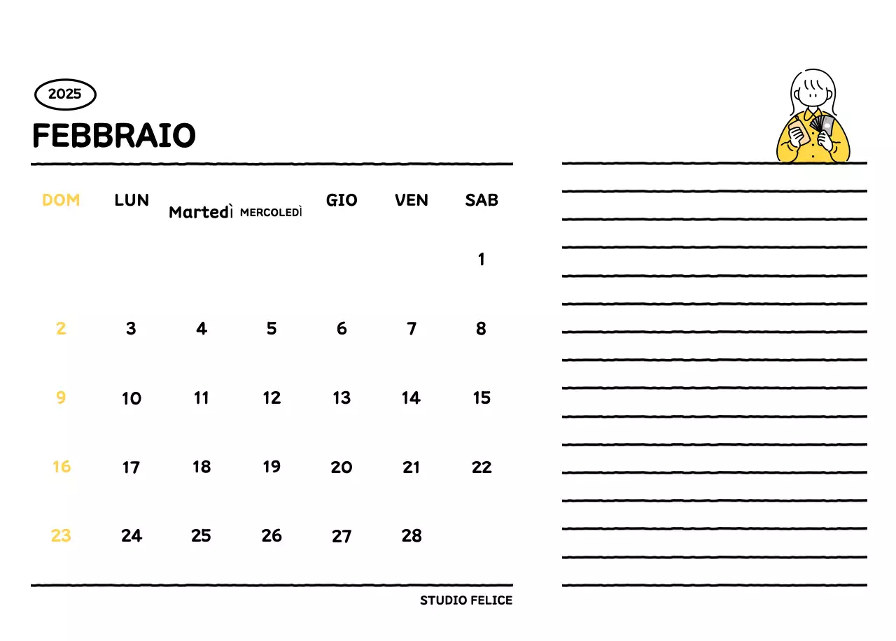 Calendario illustrato con un grazioso stile di linee