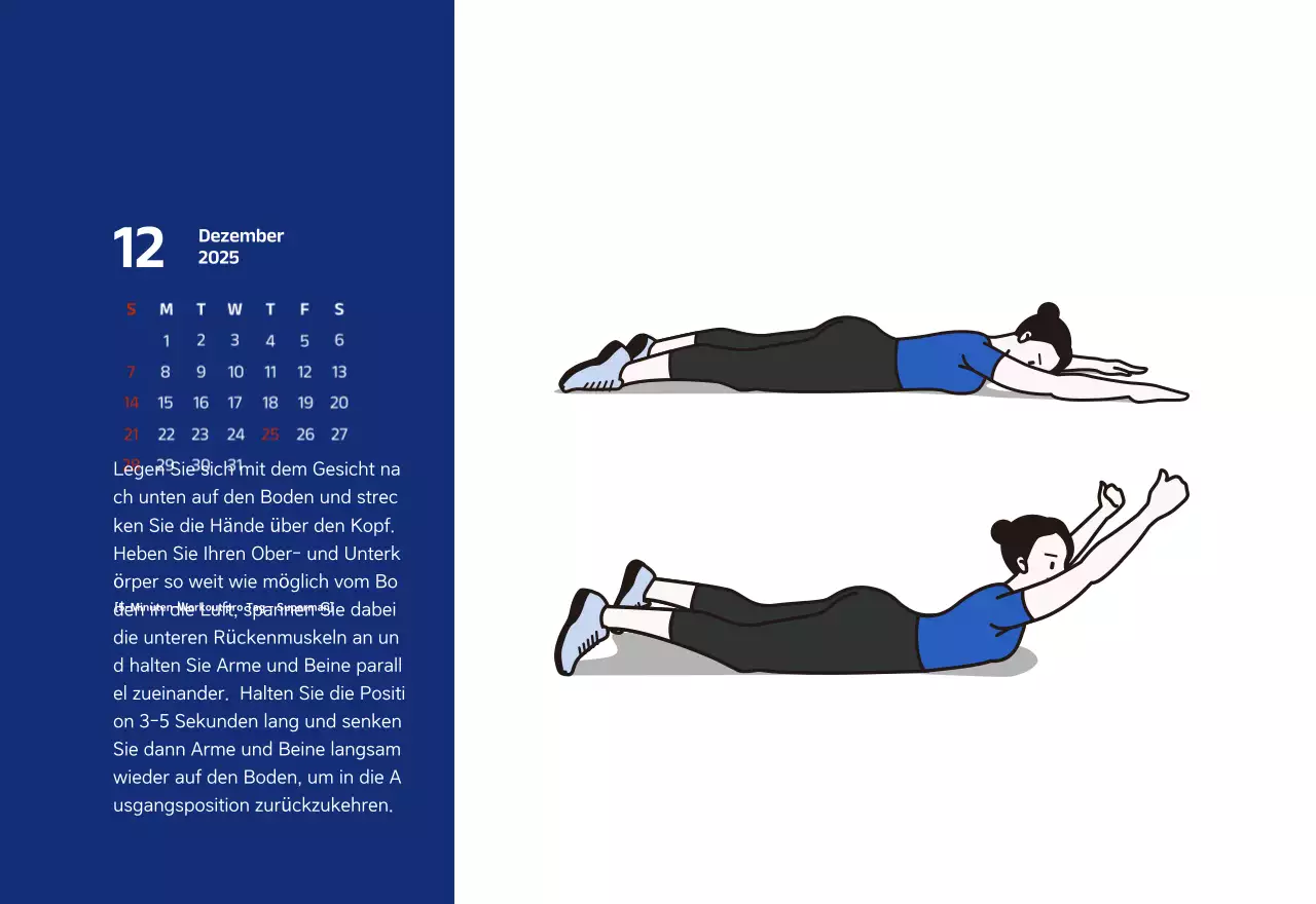 Einfacher Kalender mit blauen, klaren Illustrationen