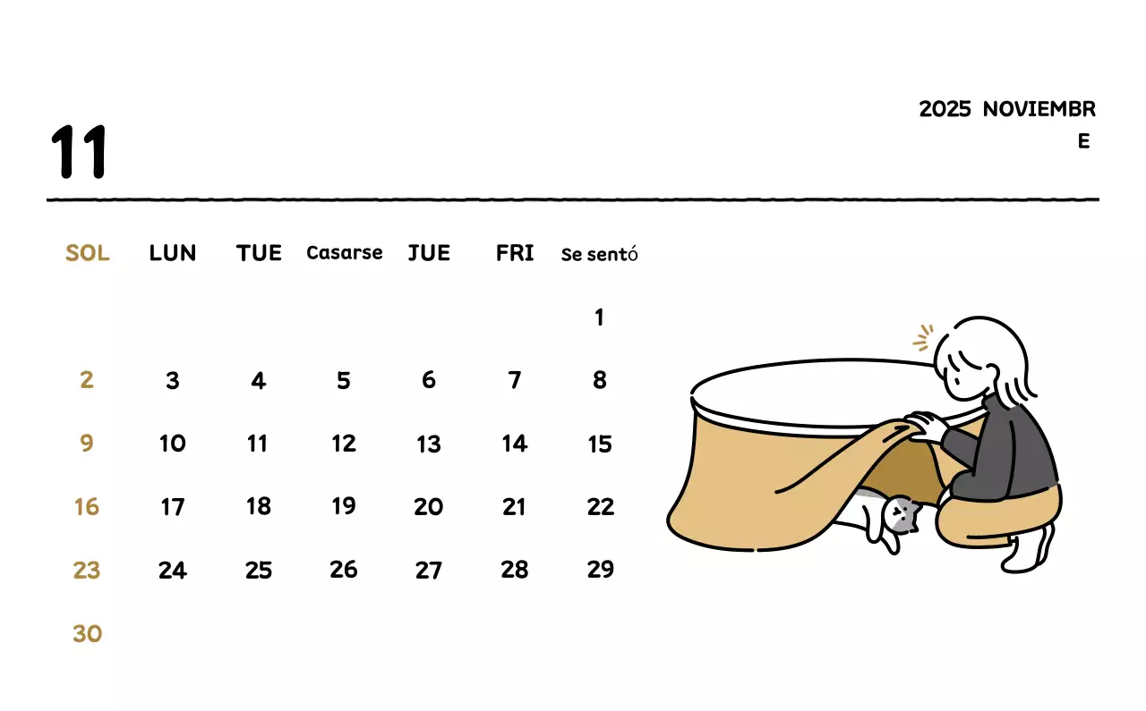 Calendario ilustrado con un bonito estilo de líneas