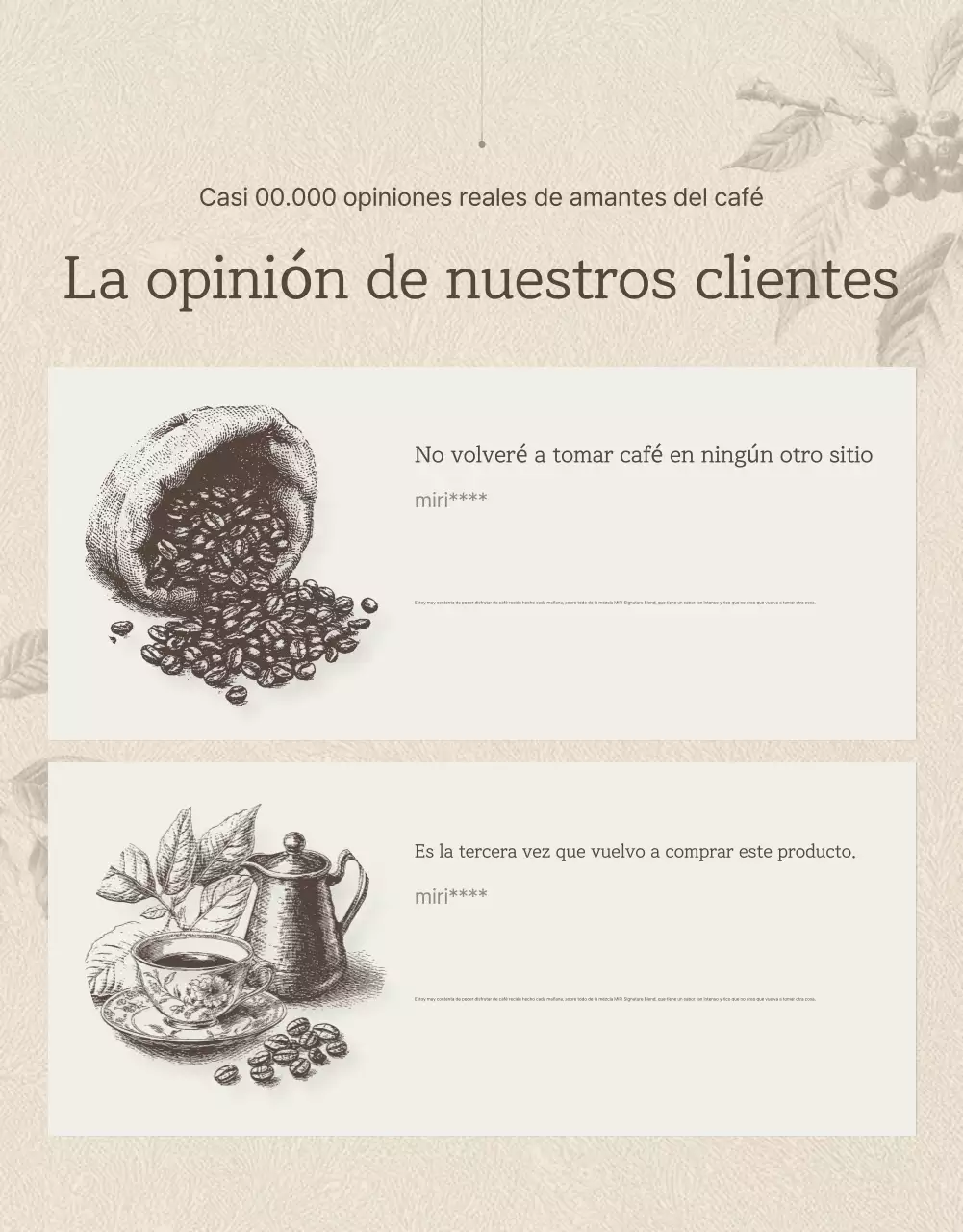 Granos de café vintage beige y marrón página de detalles