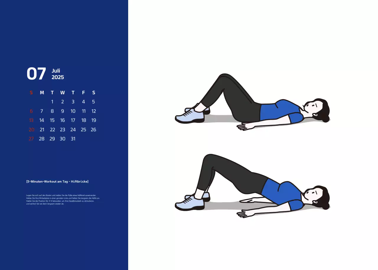 Einfacher Kalender mit blauen, klaren Illustrationen