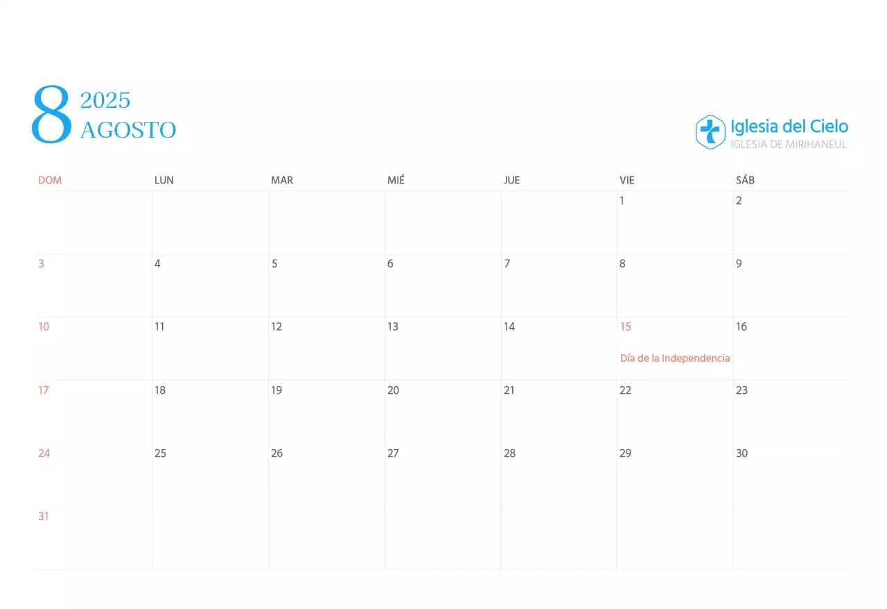 Calendario eclesiástico azul de concepto moderno