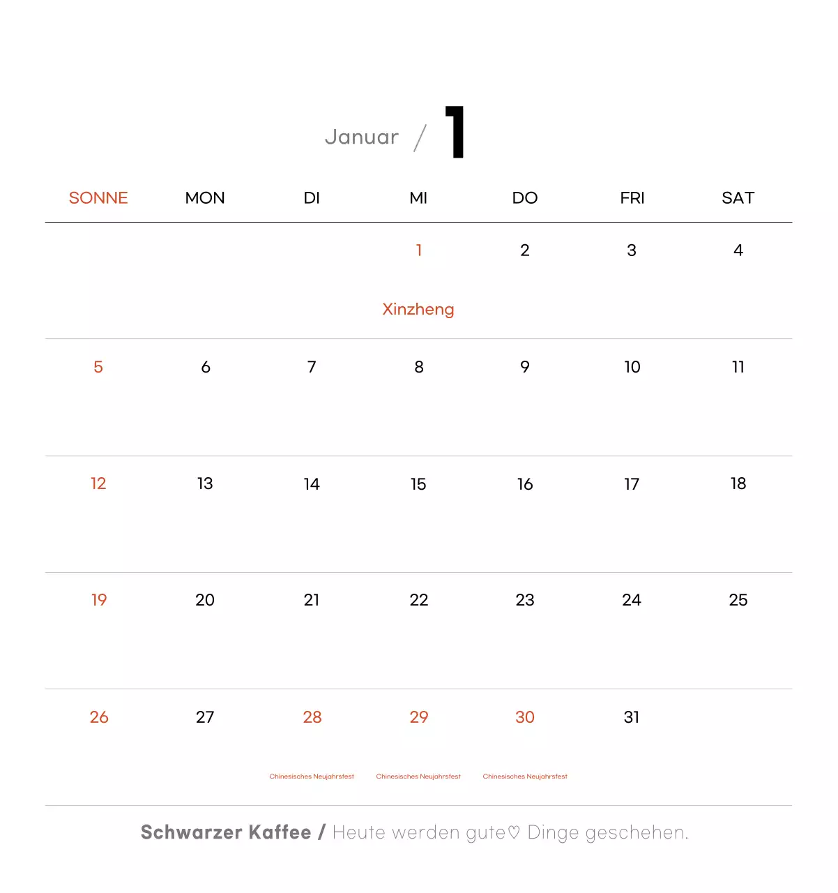 Minimalistischer Kaffee-Kalender