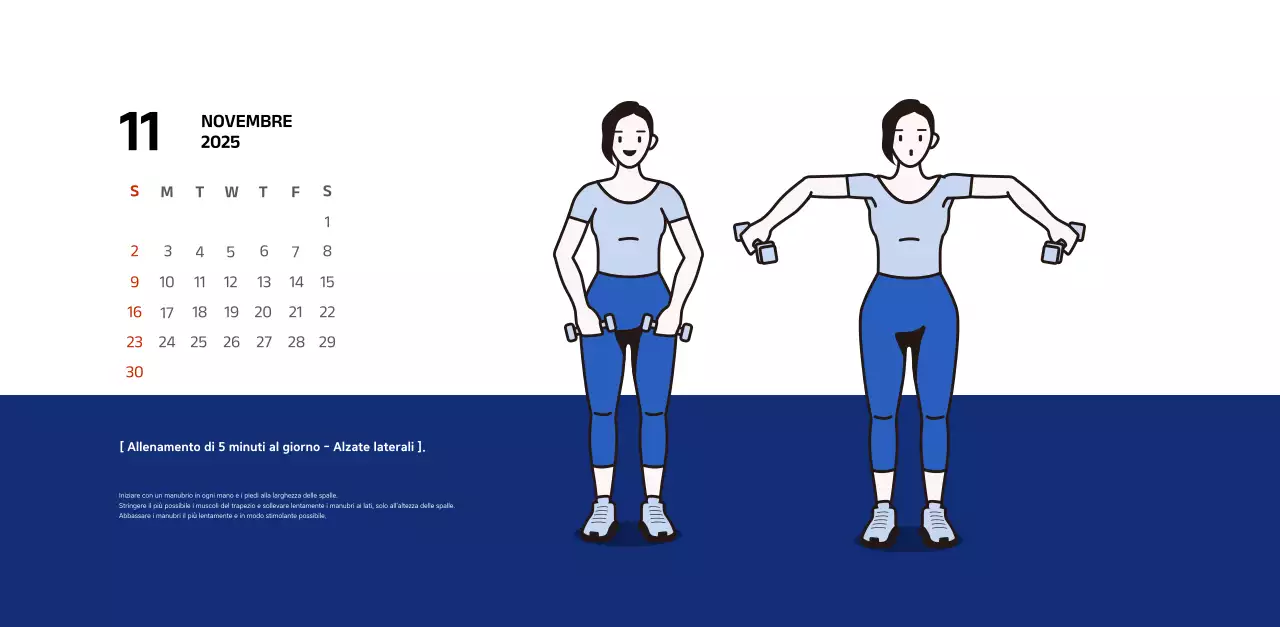 Calendario semplice con illustrazioni blu e pulite