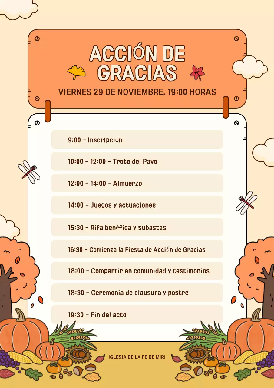 horario tradicional naranja de Acción de Gracias