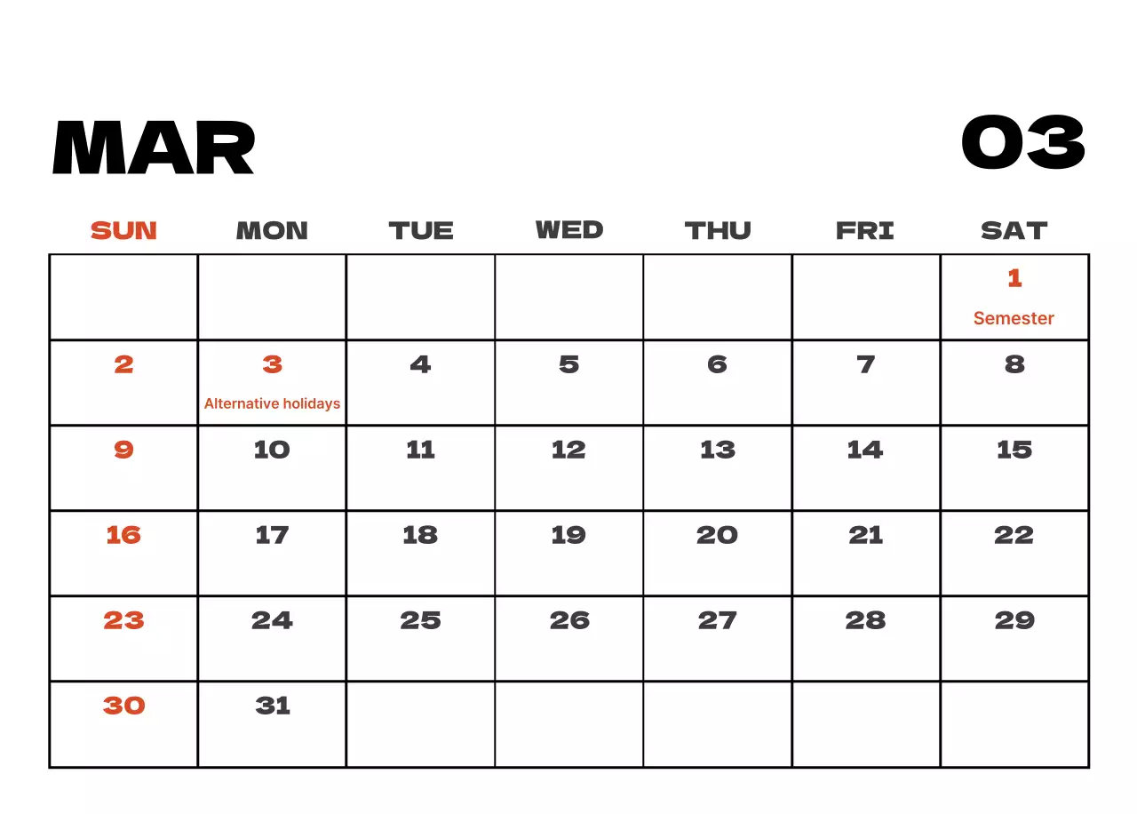 Sky photo clean calendar