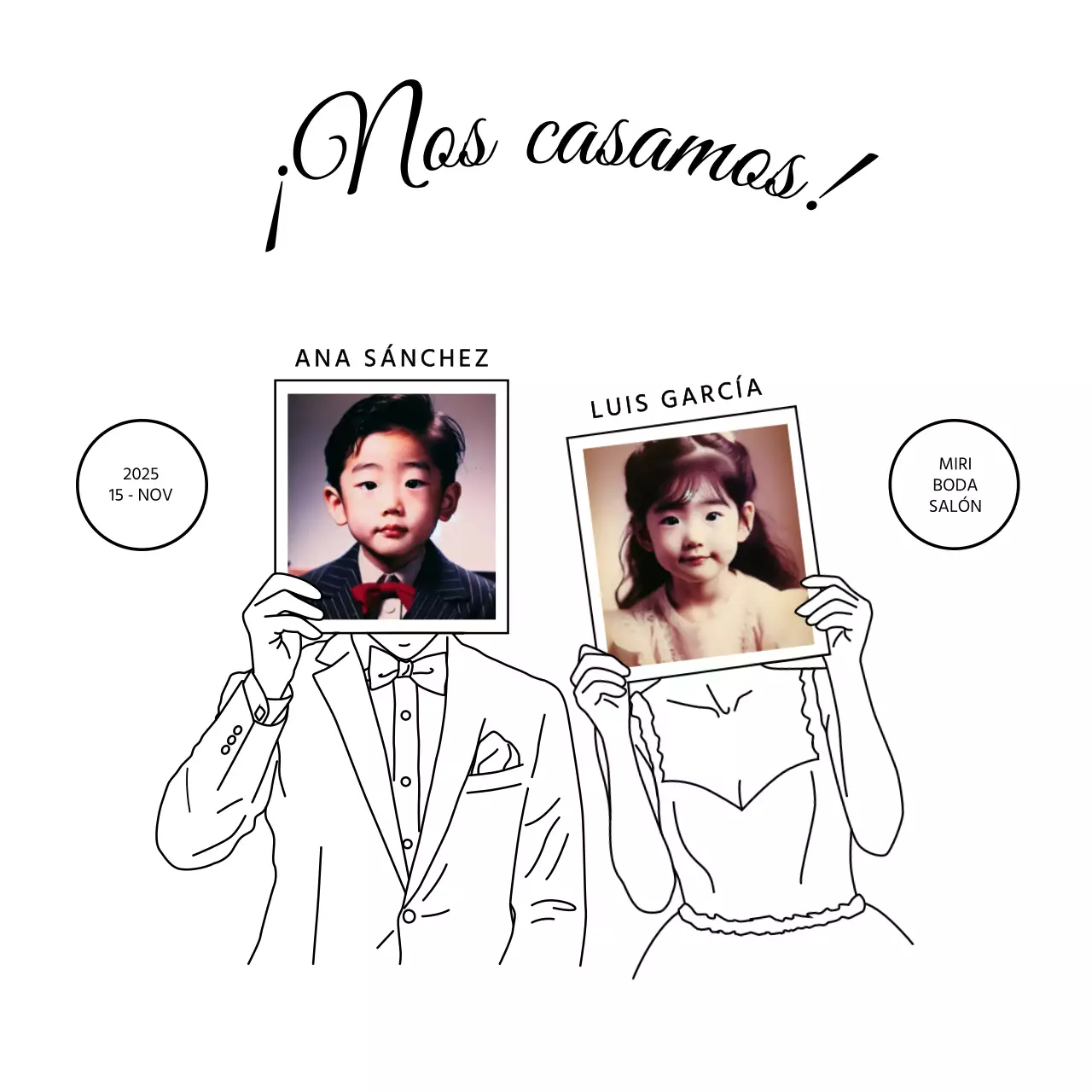 Foto infantil invitación de boda sencilla negra