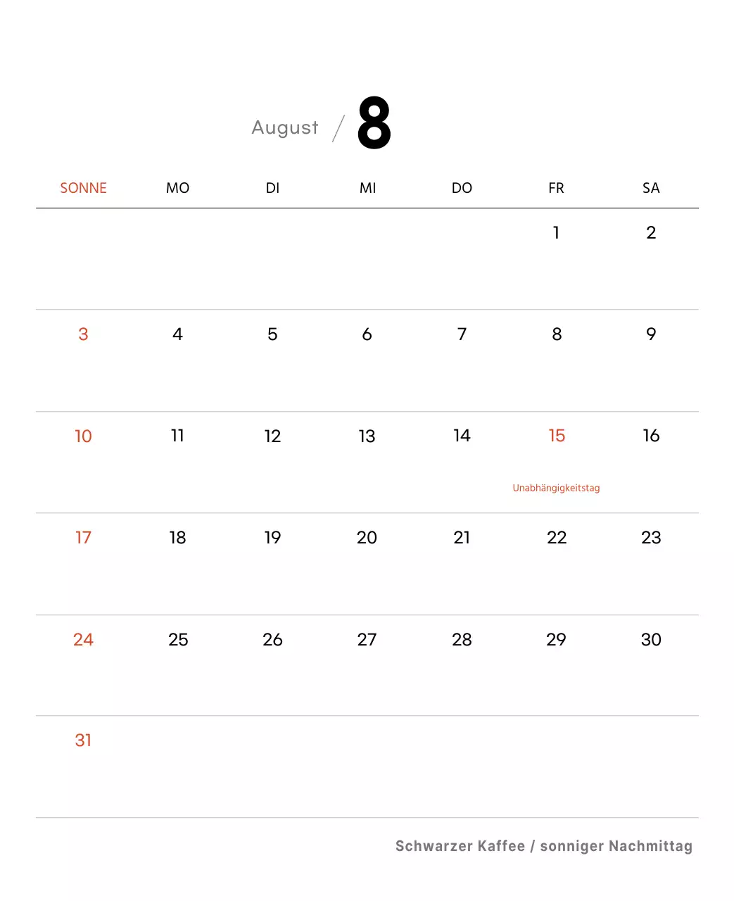 Einfacher Kaffee-Foto-Tischkalender für Cafés in Weißtönen