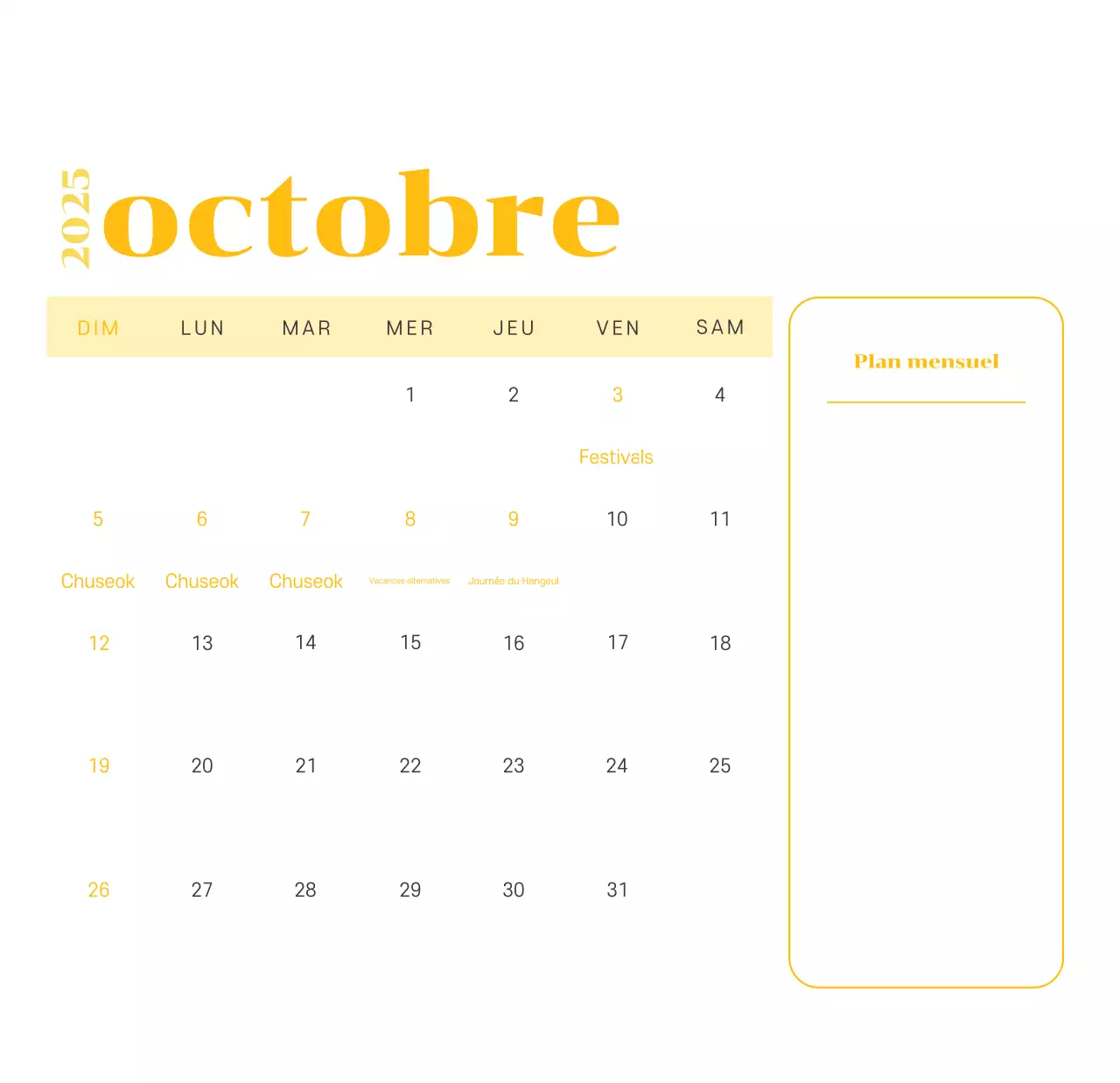 Calendrier avec illustrations de jeunes sur fond jaune-vert