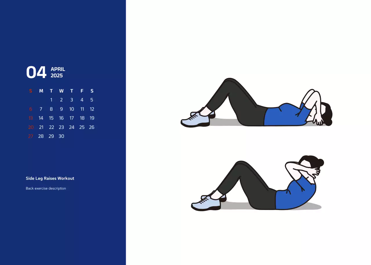 Simple calendar with blue, clean illustrations