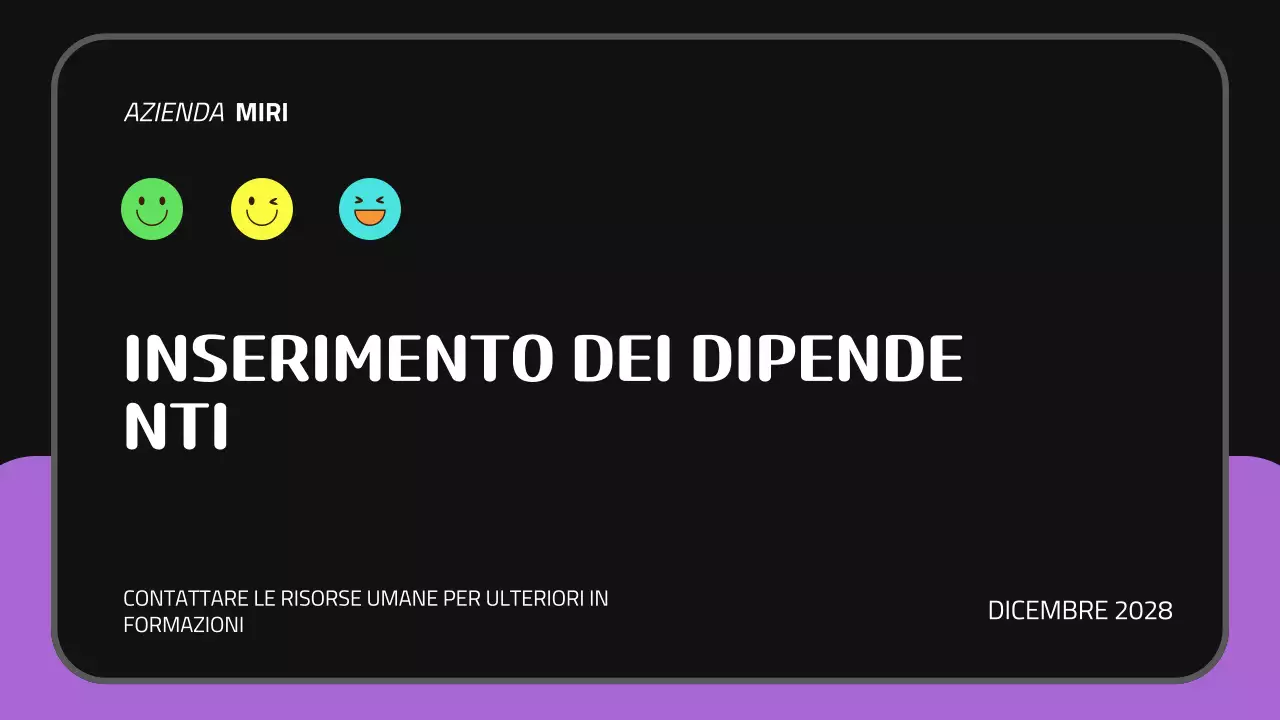Presentazione dell'inserimento di un nuovo dipendente in un contesto nero, viola e carino