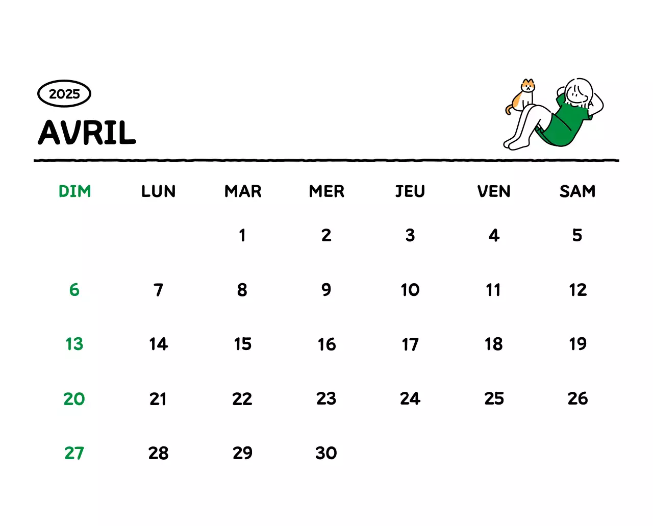 Calendrier illustré avec un joli style de lignes