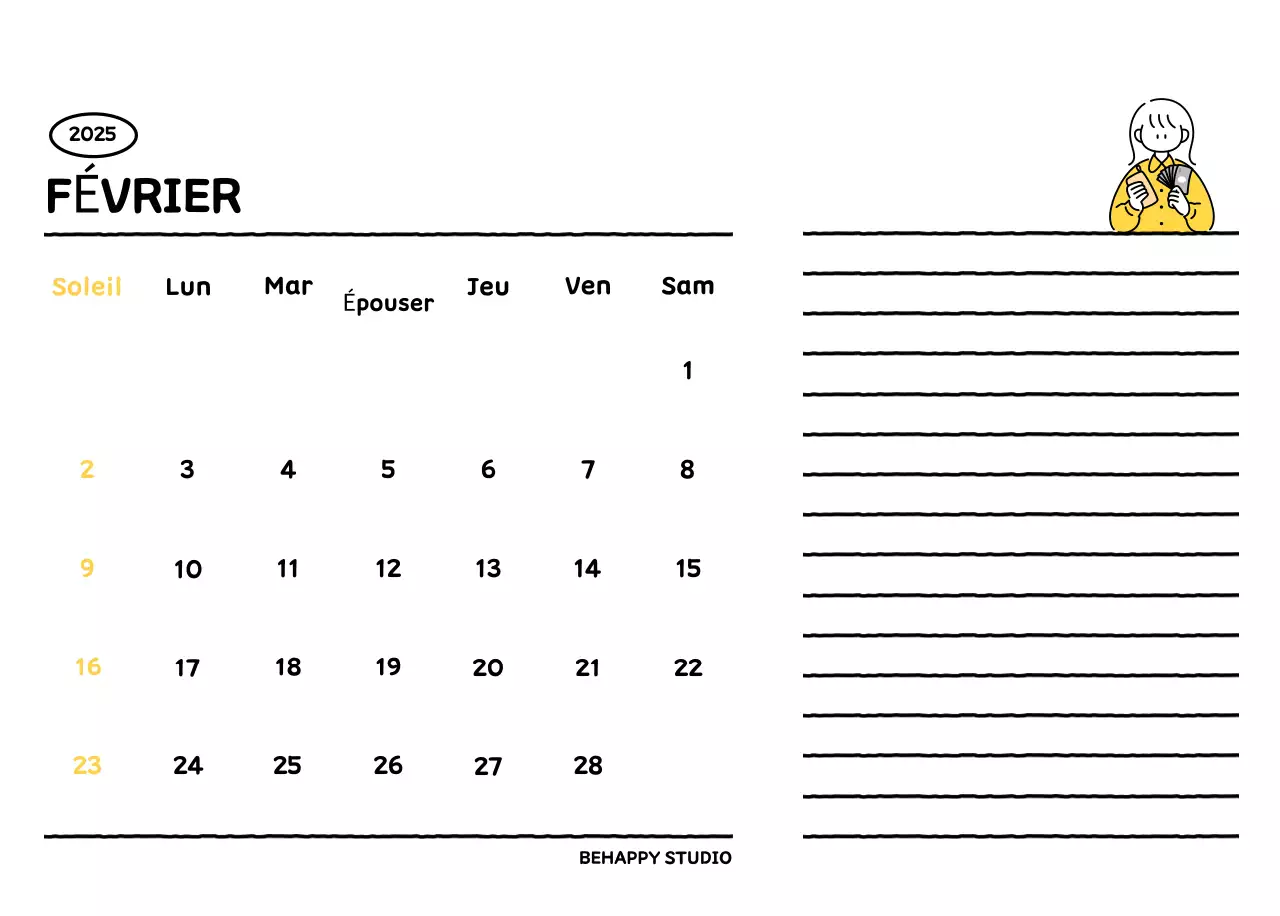Calendrier illustré avec un joli style de lignes