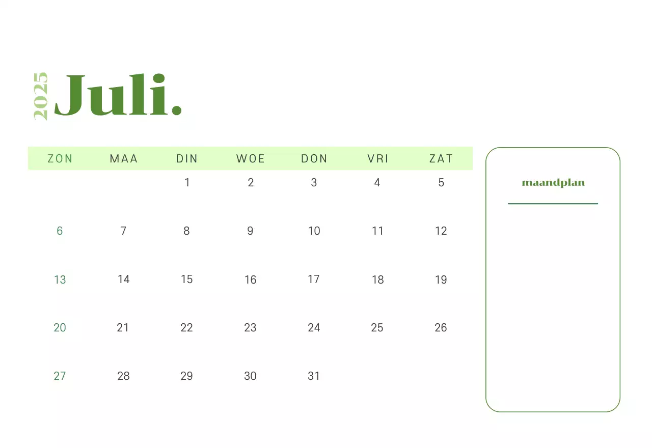 Kalender met jeugdillustraties op een geelgroene achtergrond