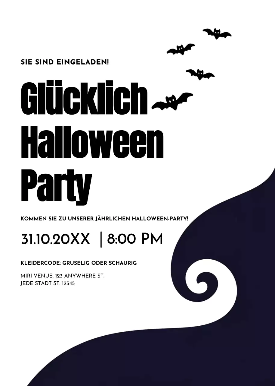 Weiße schwarze Halloween Party Einladung