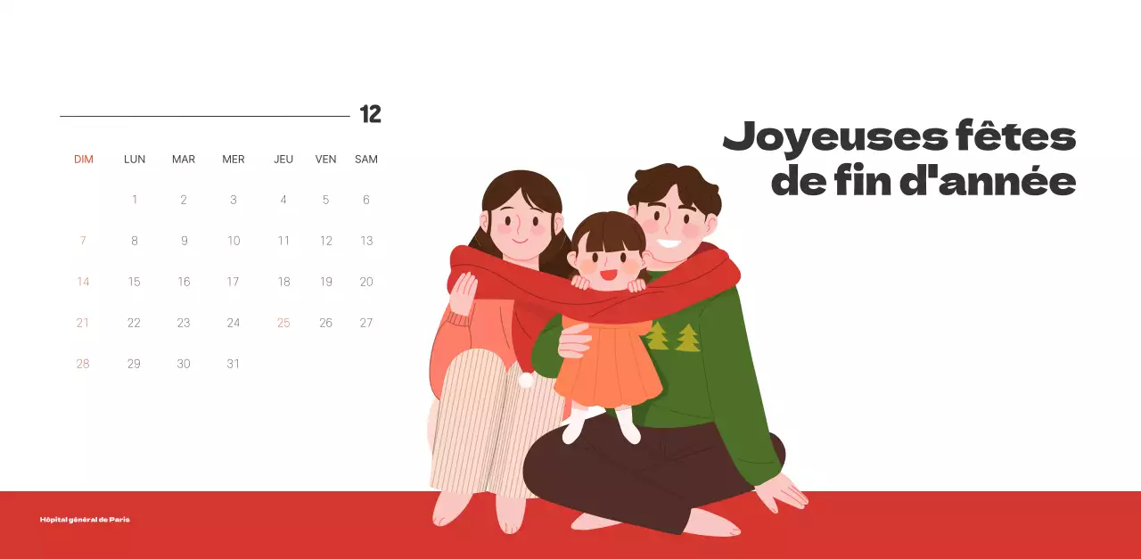 Un hôpital festif avec des illustrations sur le thème de la santé et de la famille et des accents colorés.