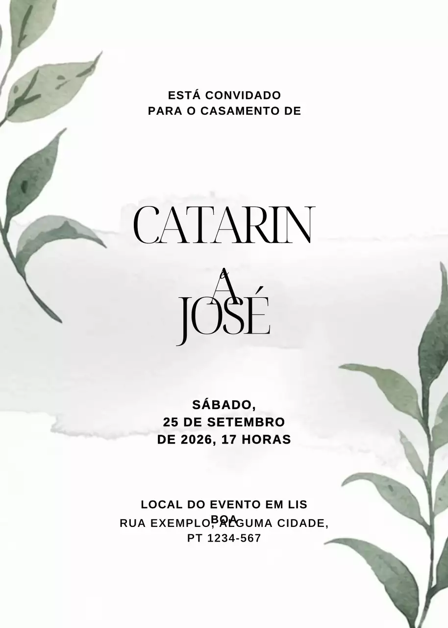Convite de casamento botânico branco