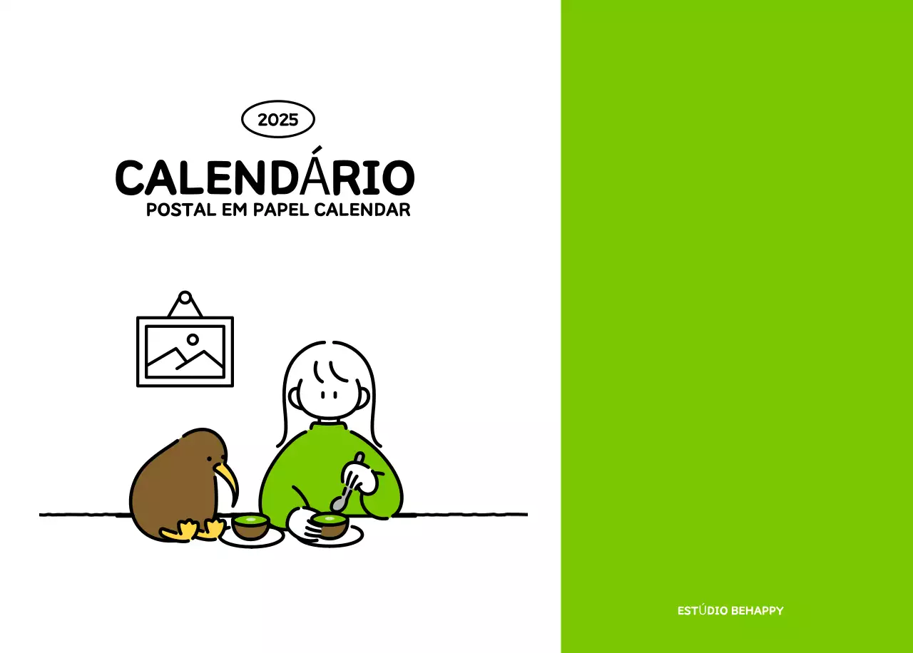 Calendário ilustrado com um estilo de linhas bonito