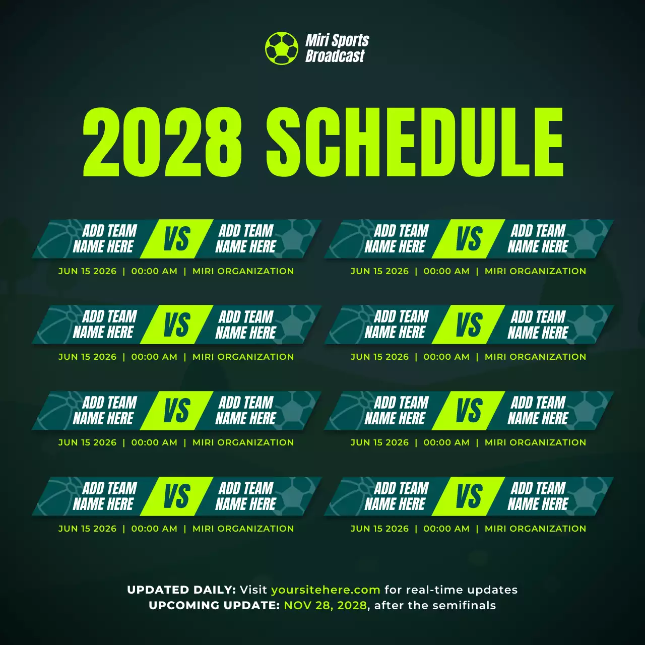 Green Modern Sports Schedule Social Media Post