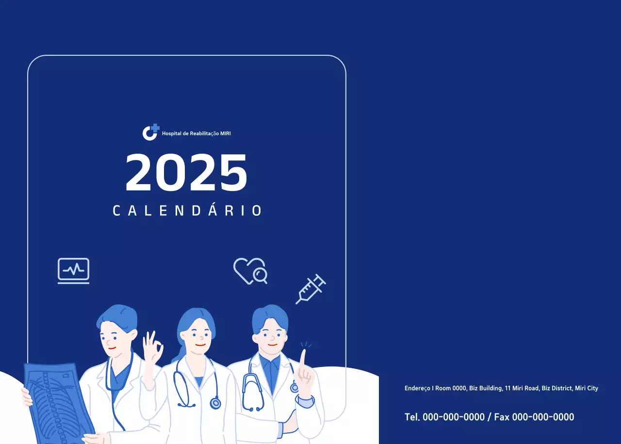 Calendário simples com ilustrações azuis e simples