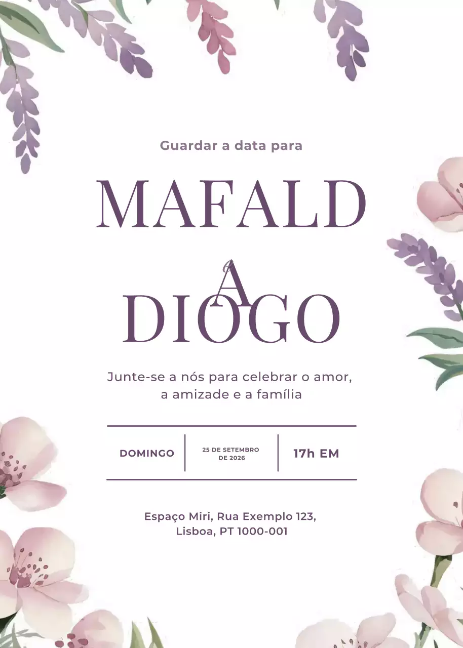 Convite de casamento verde púrpura estilo elegante