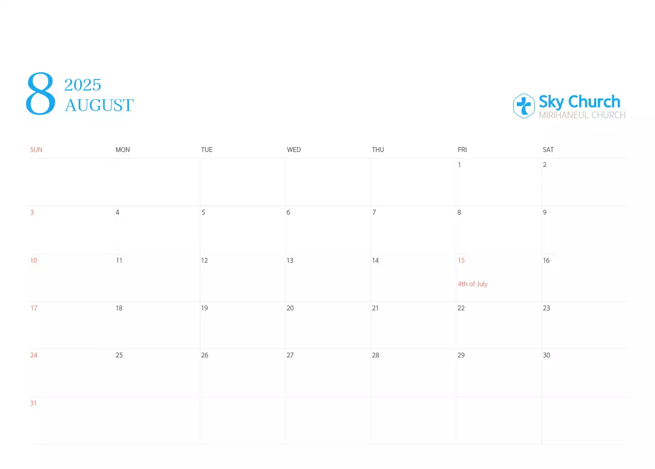 Blue modern concept church calendar