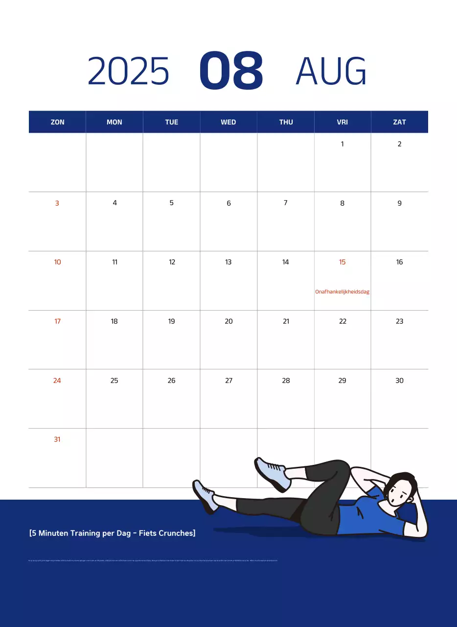 Eenvoudige kalender met blauwe, strakke illustraties