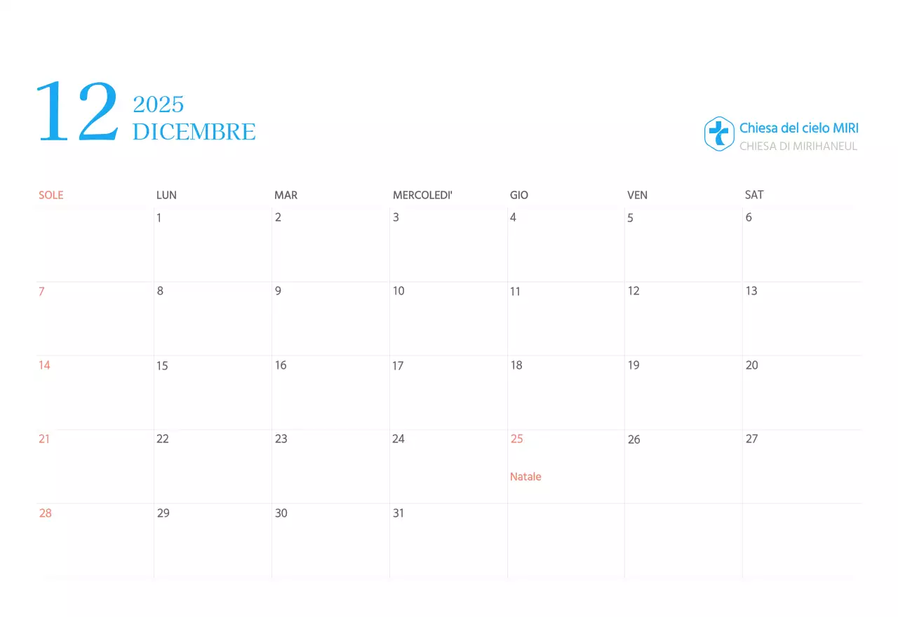 Calendario ecclesiastico blu di concezione moderna