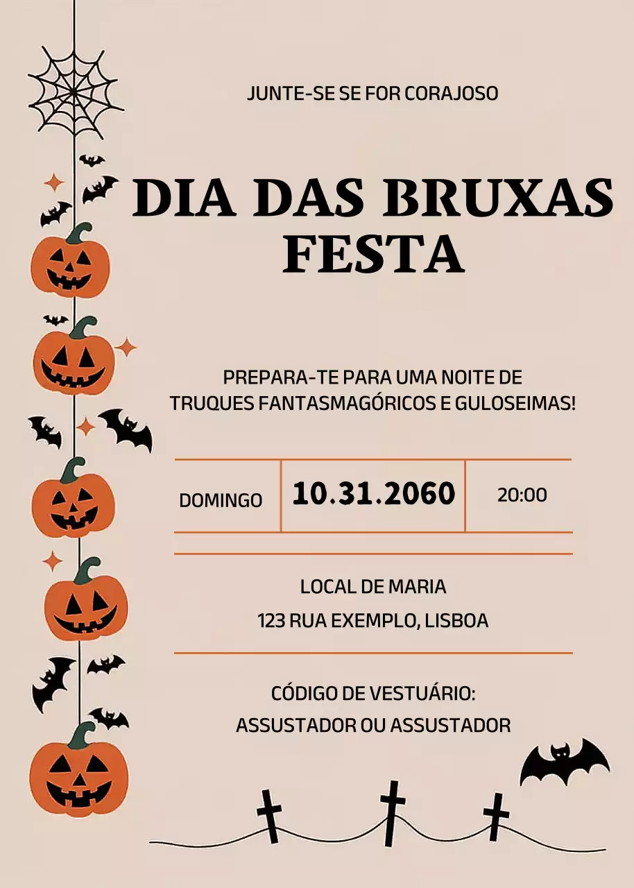Convite de Halloween Bege Vintage